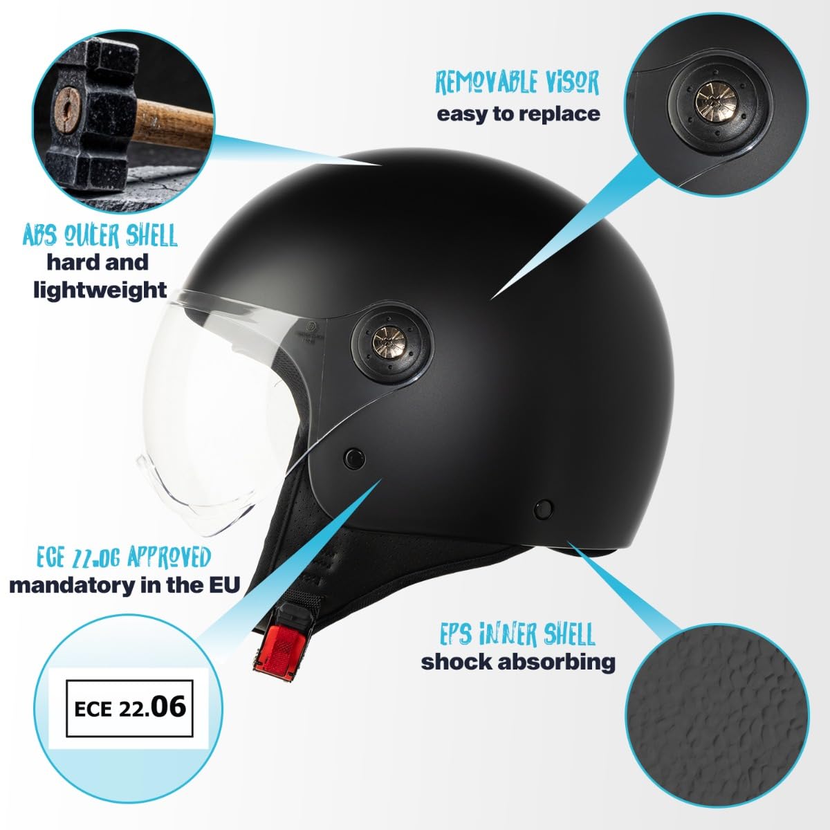 VINZ Duoro Roller Helm Jet Helm Mopedhelm Herren Damen XS-XXL Jethelm Visier ECE 22.06 Zertifiziert Motorradhelm