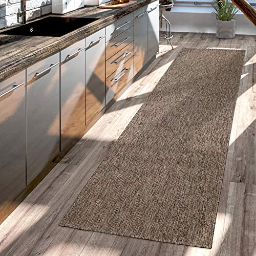 TT Home Teppich Für Outdoor Küchenteppich Balkon Terrasse Unifarbenes Design Modern, Farbe: Taupe,...
