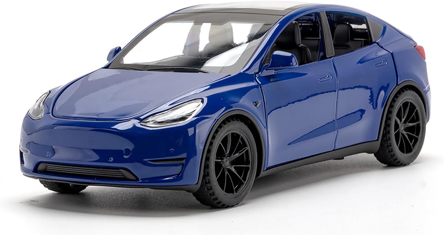 Tesla Model Y 1:32 Scale Model Car, die Cast Alloy Electronic Toy With Pull Back Function, With Lights and Music, Mini Vehicle Toy as a Gift for Children (Blue)