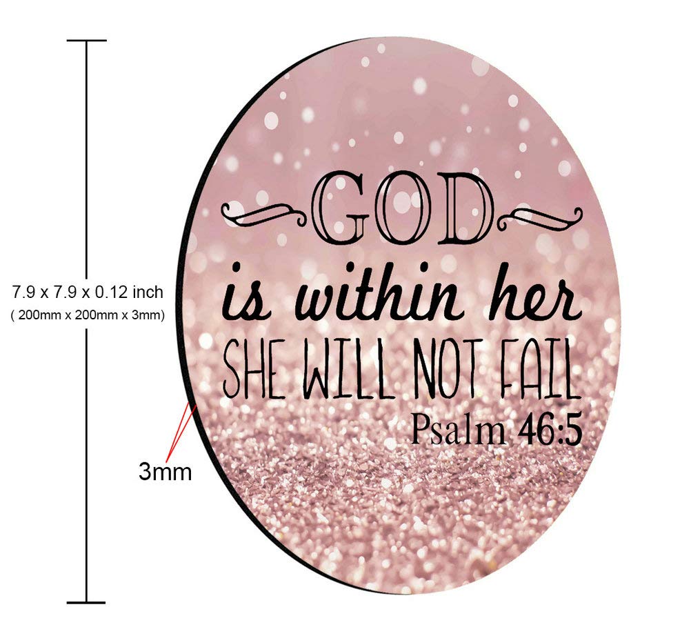 Amcove Psalm 46:5 God is Within Her,She Will not Fall- Bible Verse Purple Sparkles Glitter Pattern Mouse pad Personalized Design Non-Slip Rubber Round Mouse pad.