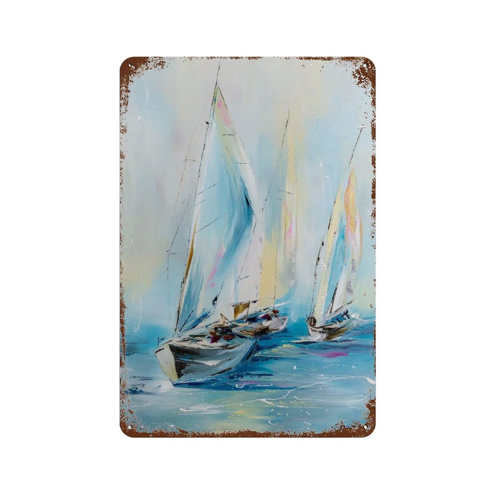 Rust Effect Morning Regatta Aged Metal Wall Plaque 11.8"x7.9", Shabby Chic Decor for Living Room, Hallway And Home Decor