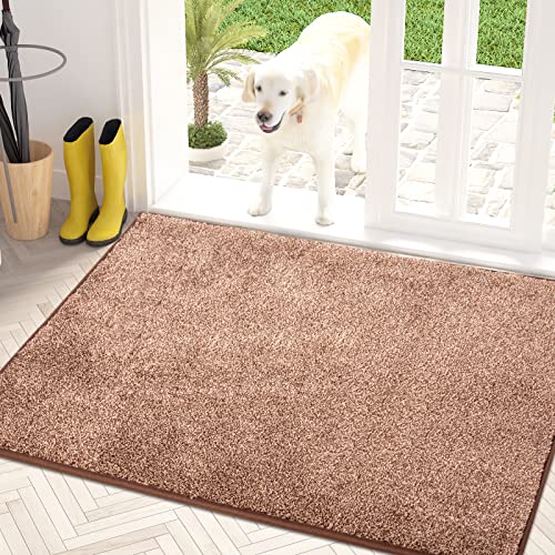 PURRUGS Dirt Trapping Door Mat 34" x 59", Non-Slip Machine Washable Entry Rug, Shoe Scraper, Dog Doormat, Super Absorbent Welcome Mat for Front & Back Door, Muddy Shoes & Paws, Brown-Light Cream