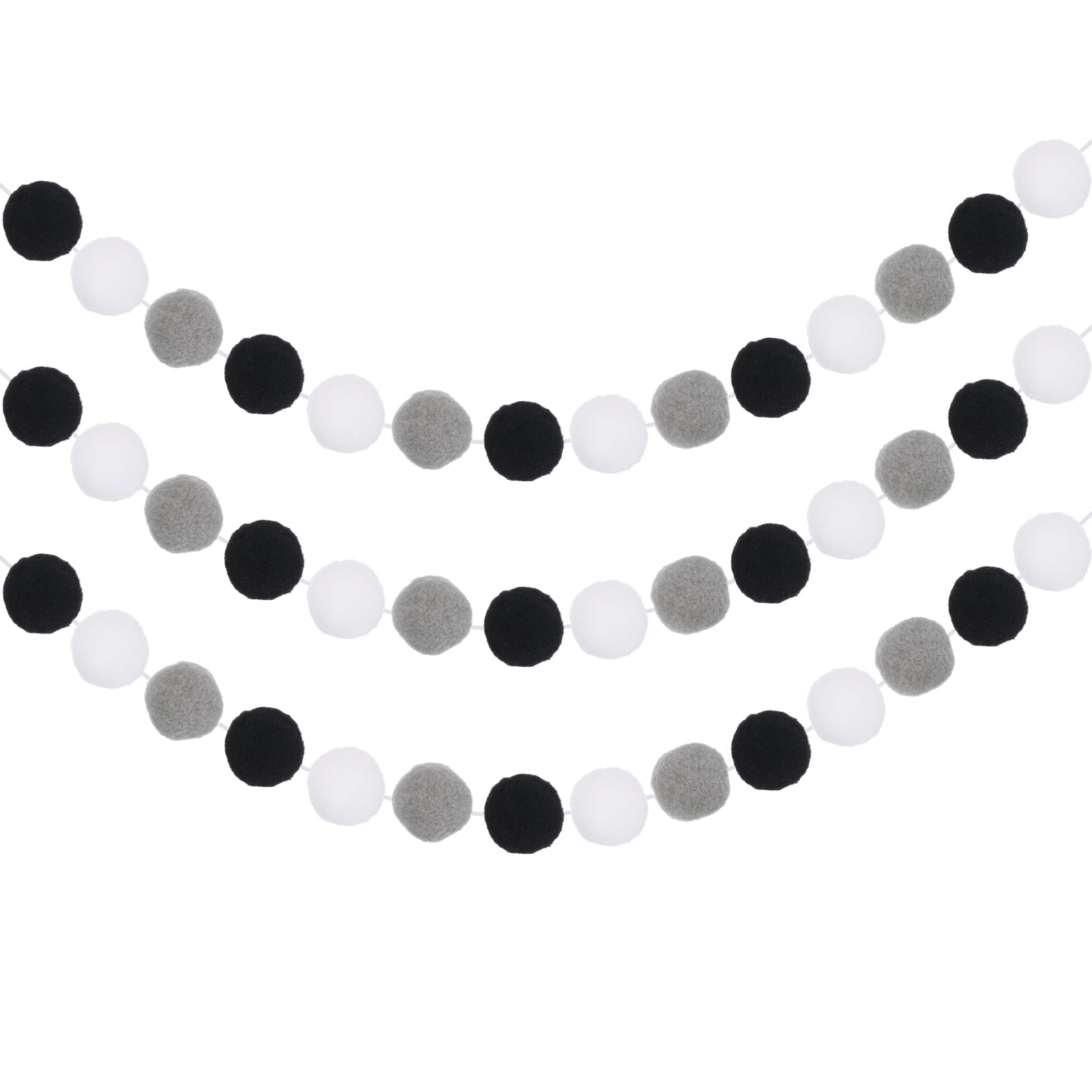 Guirlande de pompons PATIKIL lot de 3 suspensions de 20 boules noir blanc gris