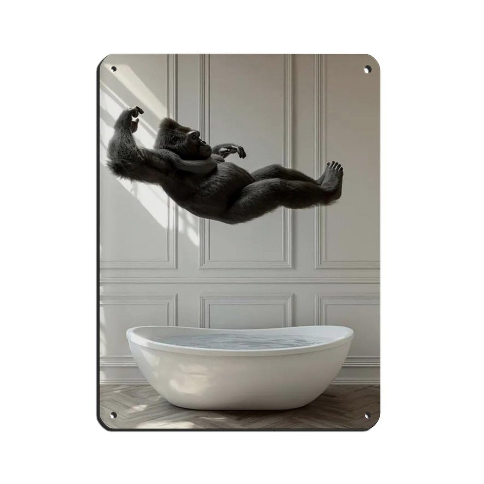 Gorilla Jumping Into Bathtub, Funny Bathroom Art Tin Sign Vintage Metal Pub Club Cafe Bar Home Wall Art Decoration Poster Retro 12x16inch(30x40cm)