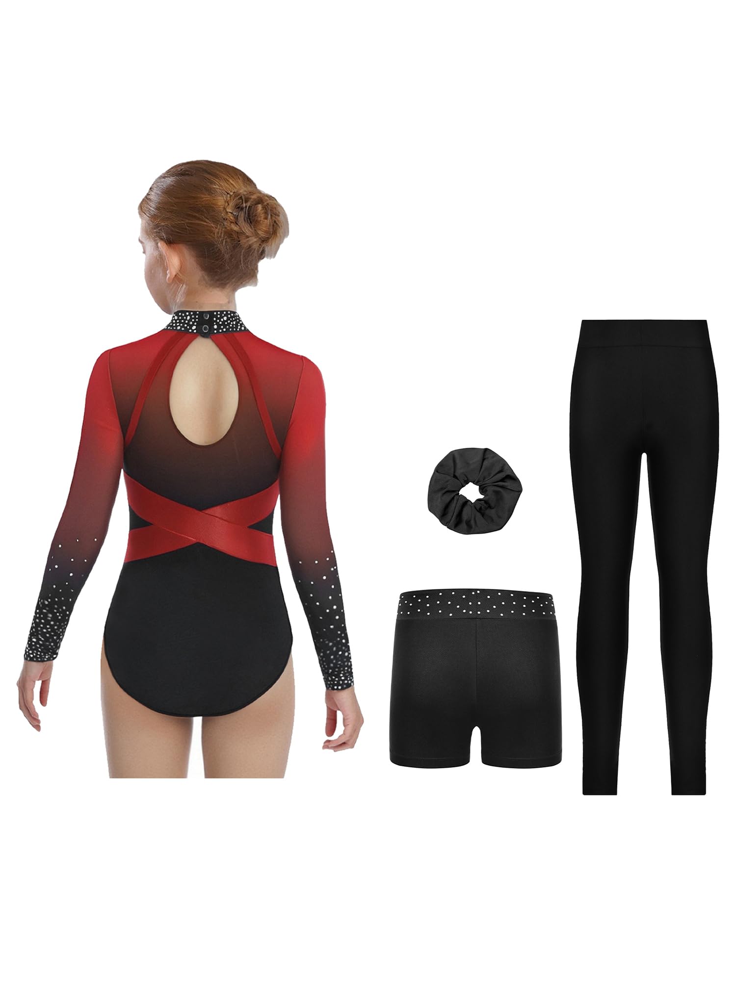 Kinder Mädchen Turnanzug Glitzer Gymnastikanzug mit Shorts Leotard Eislaufen Tanzkostüm Eiskunstlauf Verkleidung