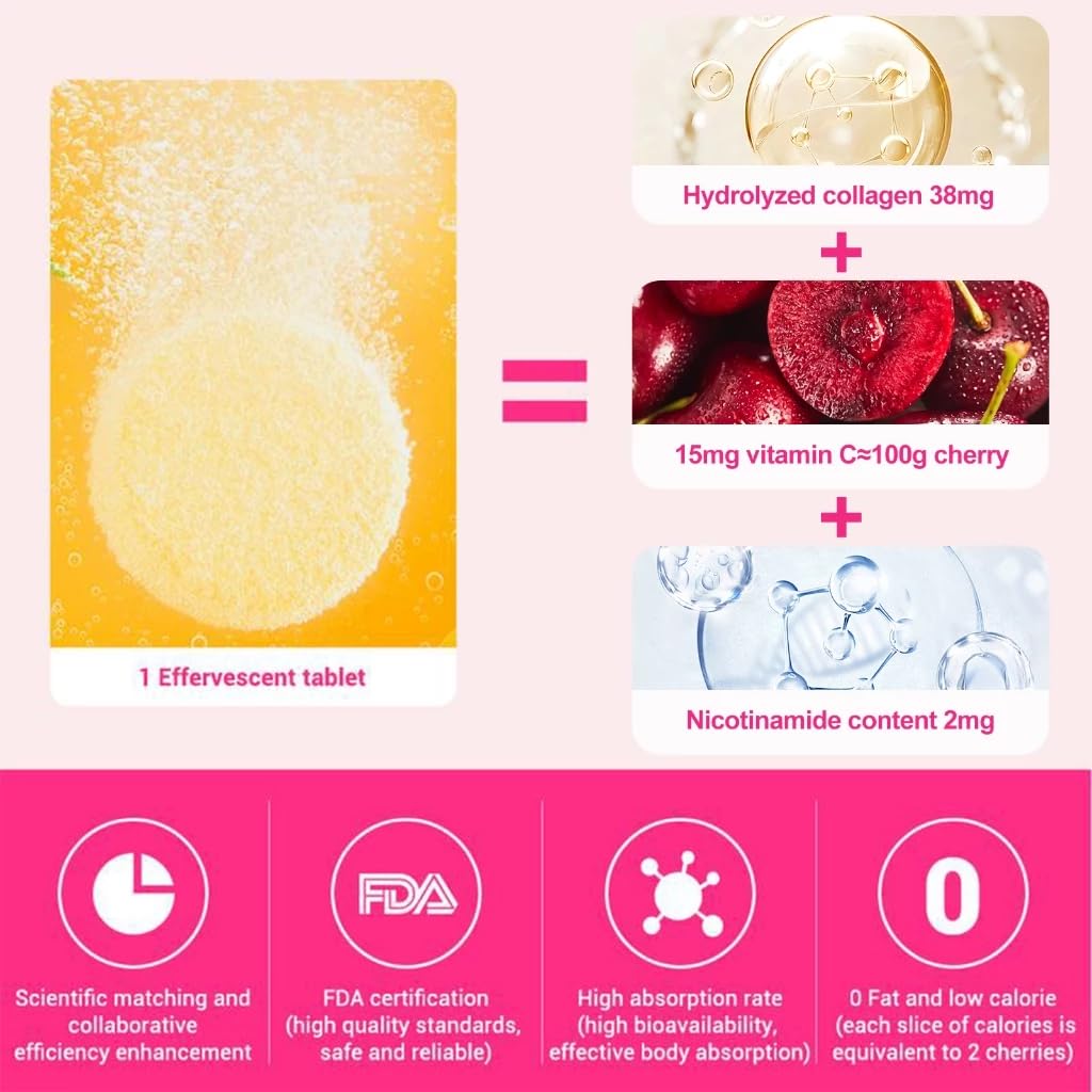 Vitamin C Effervescent Tablets with Collagen, Potent Immune Support VIT C with Collagen Supplement, Antioxidants Skin Radiance, Dissolvable Vitamin C 20 Tablets (Pack of 1), Sweet Orange Flavor — Amazon image 2