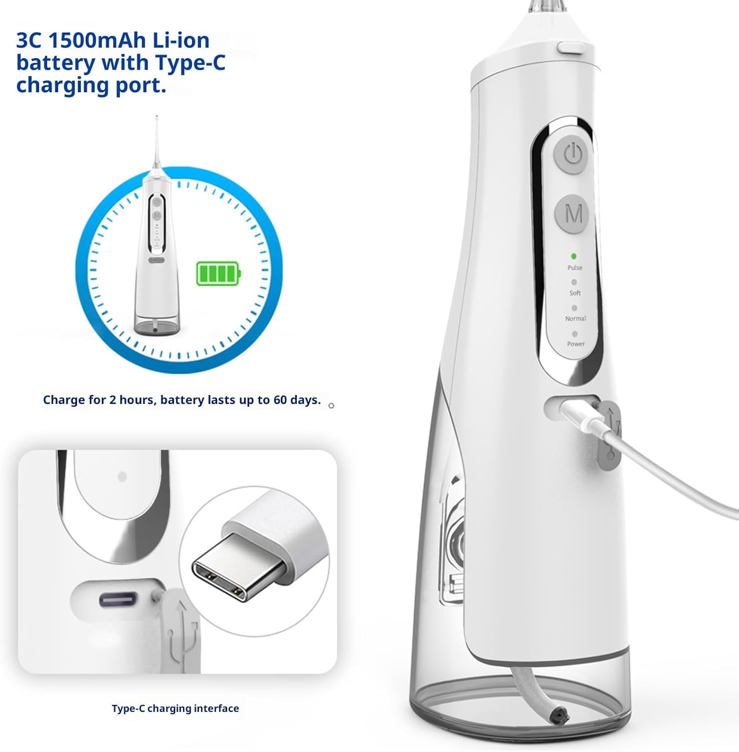 Oryzom Hydropulseur,Sans Fil pour un Soin Dentaire & Buccal Optimal, 5 Modes & 4 Embouts, Réservoir de 300 ml, Étanchéité, Jet Dentaire Portable pour un Voyage (Noir)