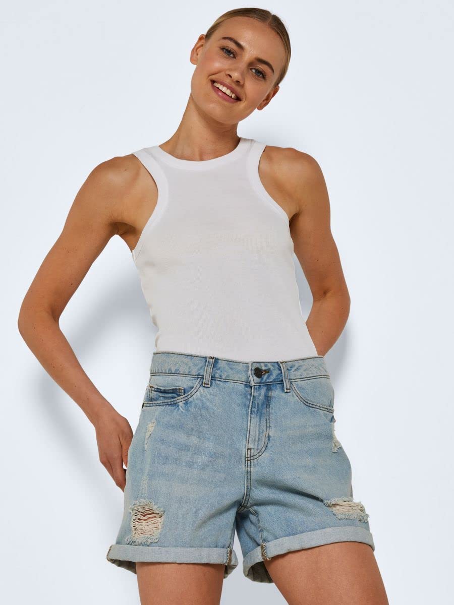 NOISY MAY Damen Jeansshorts mit Rissen und umgeschlagenem Saum