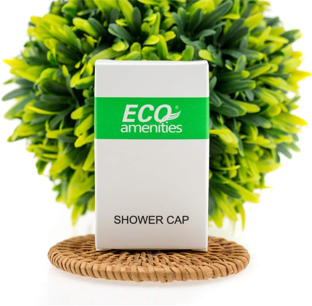 ECO amenitiesDisposable Clear Shower Caps, Individually Wrapped Paper Box, Full Size Adult, 100 Caps per Case
