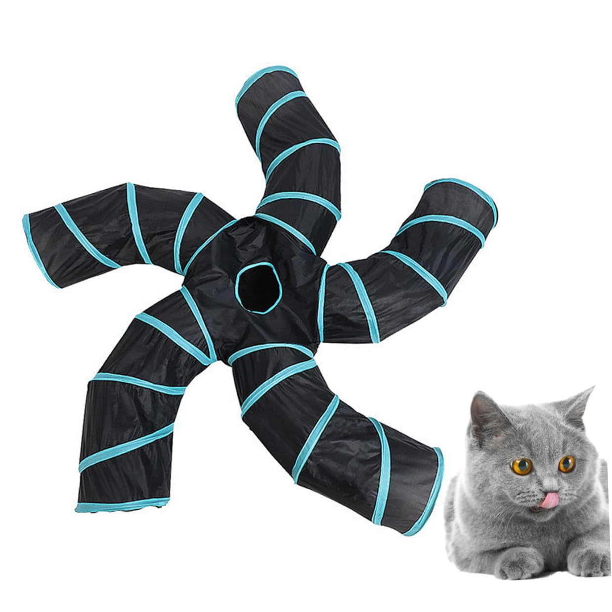 SHINEOFI Interaktives Katzenspielzeug Faltbarer Katzentunnel -Form aus Polyester -Form mit 5 Spielmöglichkeiten für Praktisches und Kreatives Spielen in Wohnung