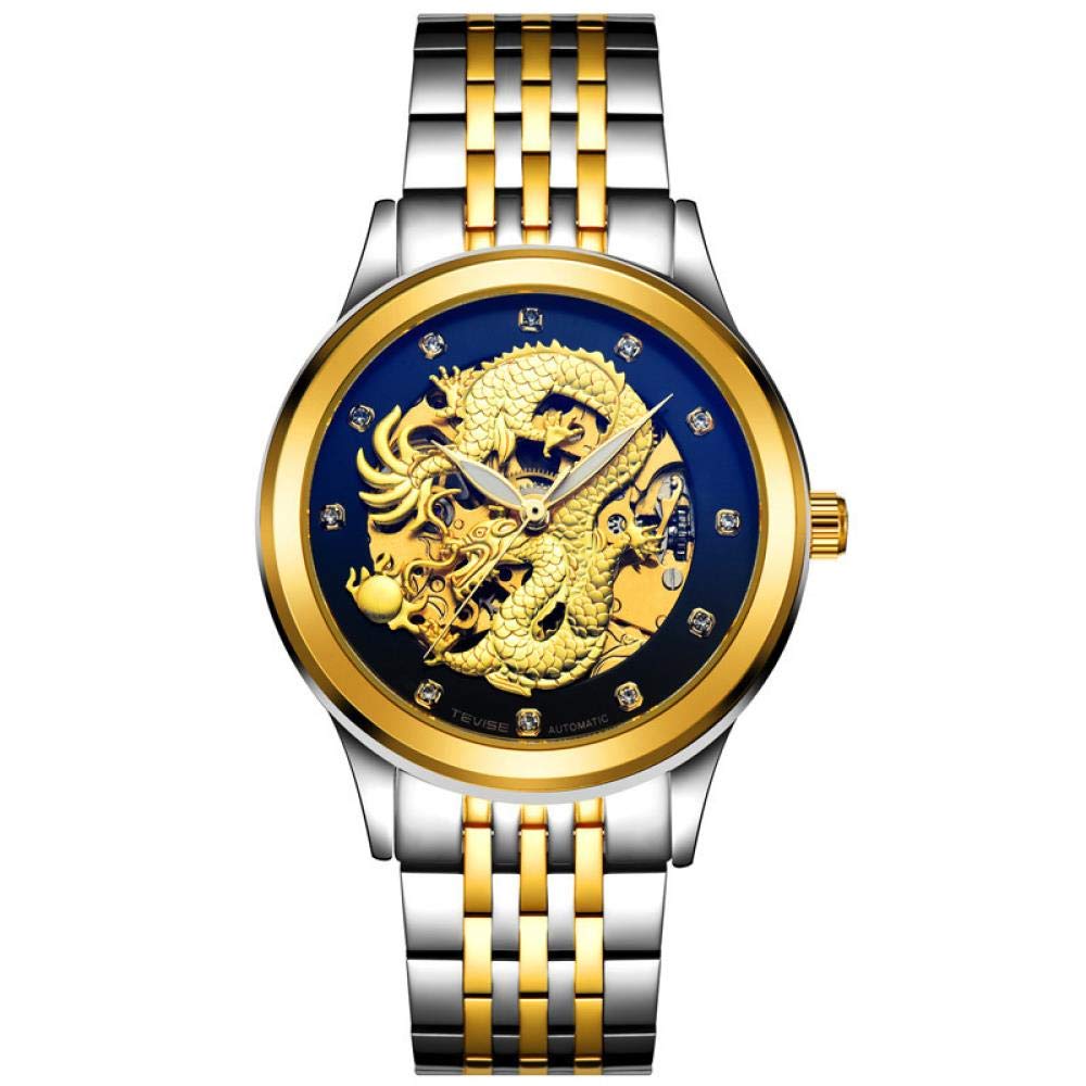 HaonbMen's Watches,Automatic Waterproof and Night Light Watch Dragon and Phoenix Eagle Couple Watch Longpei Black Face Gold Belt