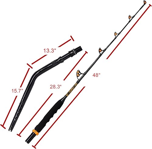 Miniatura 8 de Fiblink Caña de pescar doblada a tope de 2 piezas para agua salada, caña de arrastrar en alta mar, caña de pescar para barco convencional