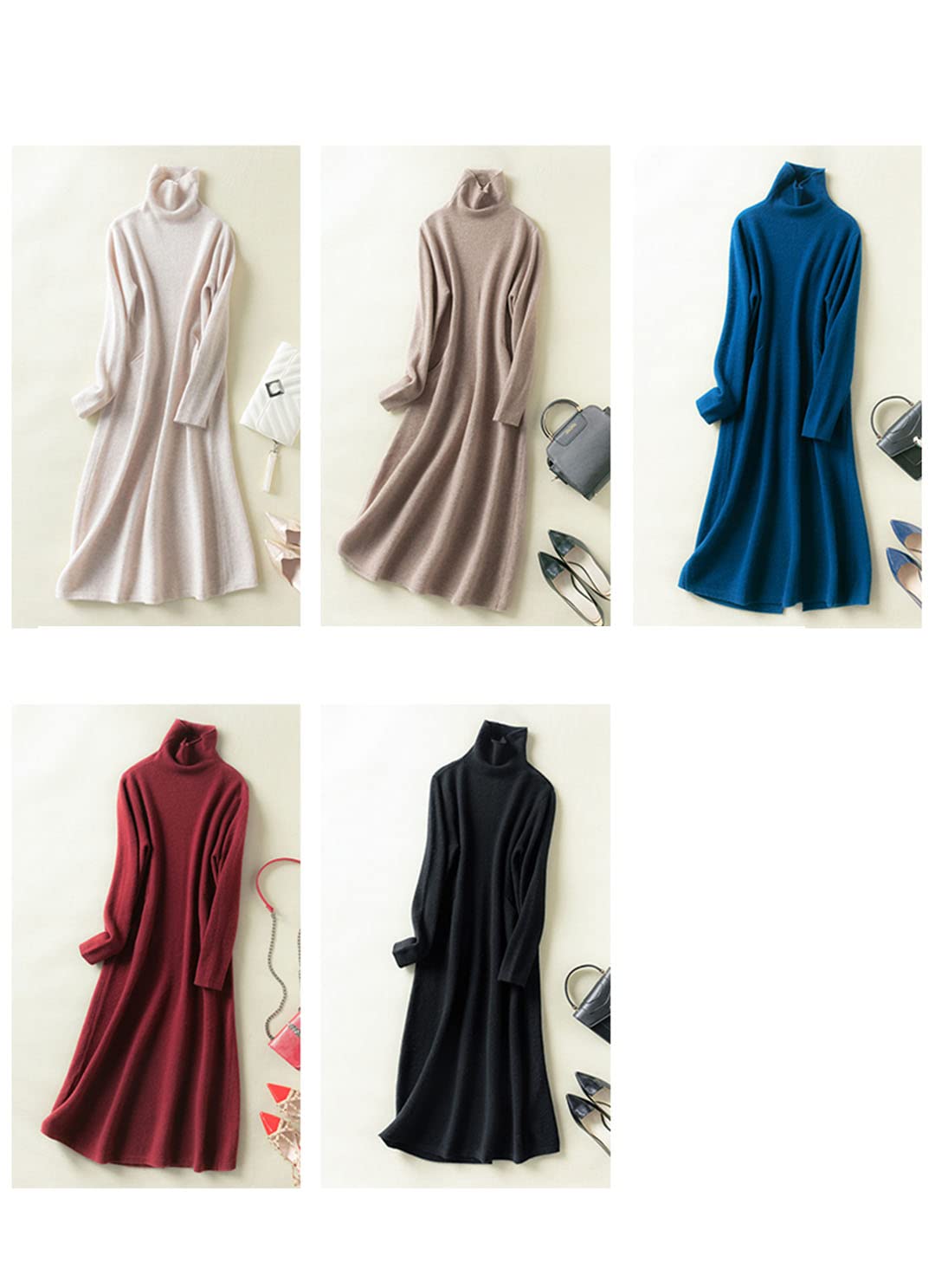 Disimlarl Maxi abito invernale da donna in maglia 100% cashmere