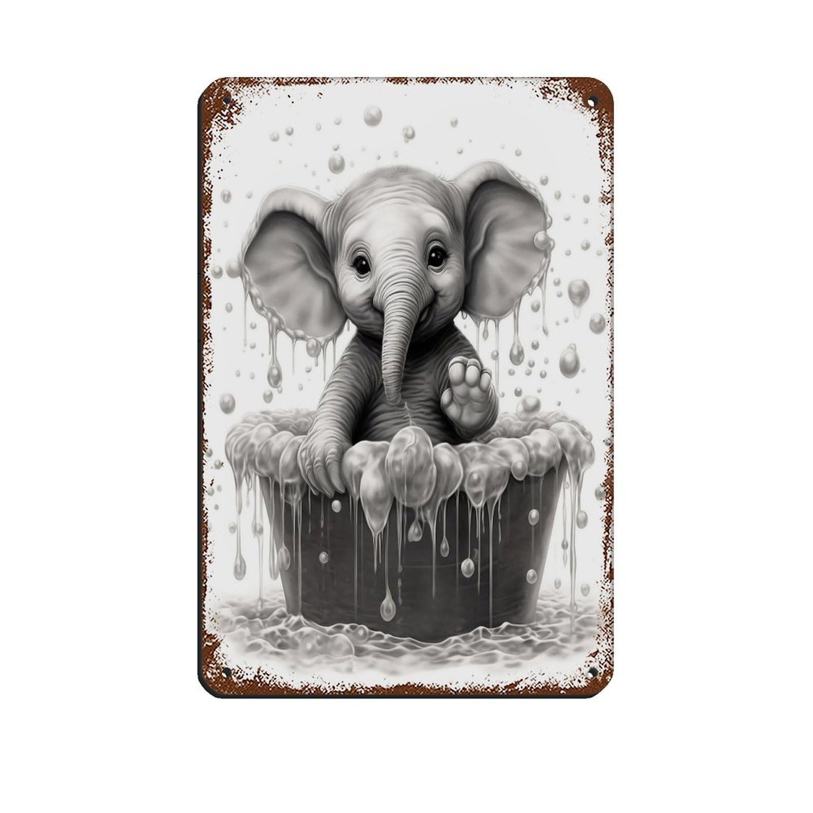 Lxwnze 20L X 30W Cm Elephant Bathroom Art Poster Tin Sign Vintage Metal Pub Club Cafe Bar Home Wall Art Decoration Poster Retro 8X12inch(20X30cm)