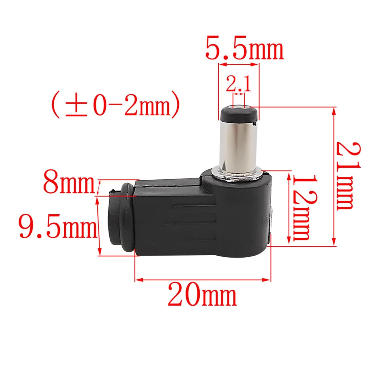 5/10/20 szt. 2,1 x 5,5 mm męskie złącze zasilania DC kąt prosty 90 stopni adapter wtyczek w kształcie litery L (10 szt.)