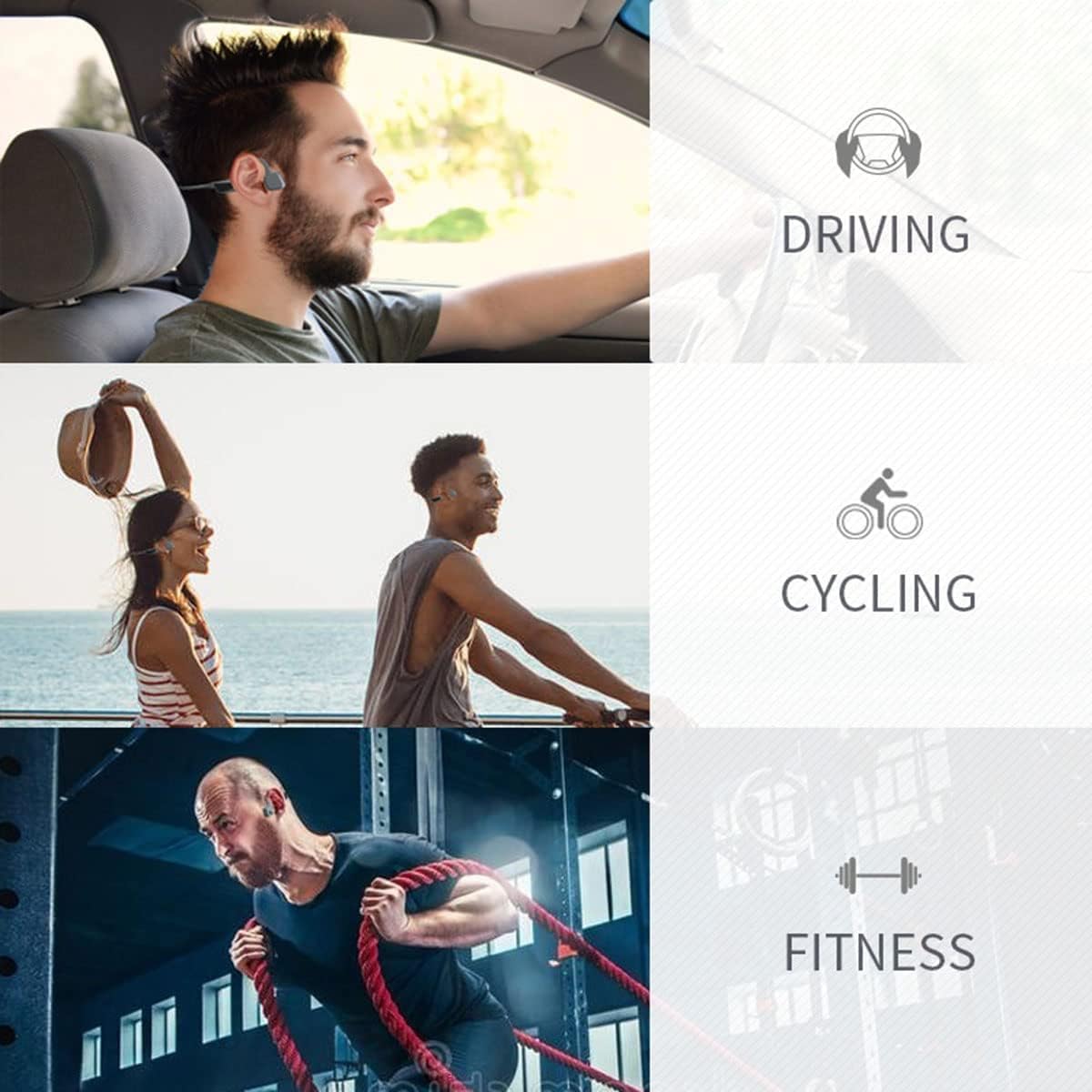 Bone Conduction Headphones,Open-Ear Bluetooth Headphones with Microphone,Sweat Resistant Sports Earbuds Wireless Earphone for Running Workout Cycling，6 Hours of Playback Time, Black