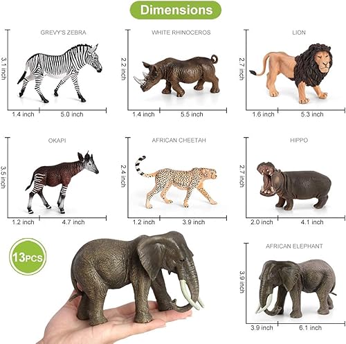 Miniatura 4 de Volnau Figuras de animales de safari, juguetes de 13 piezas de figuras de África para niños pequeños, decoración de Navidad, regalo de preescolar,