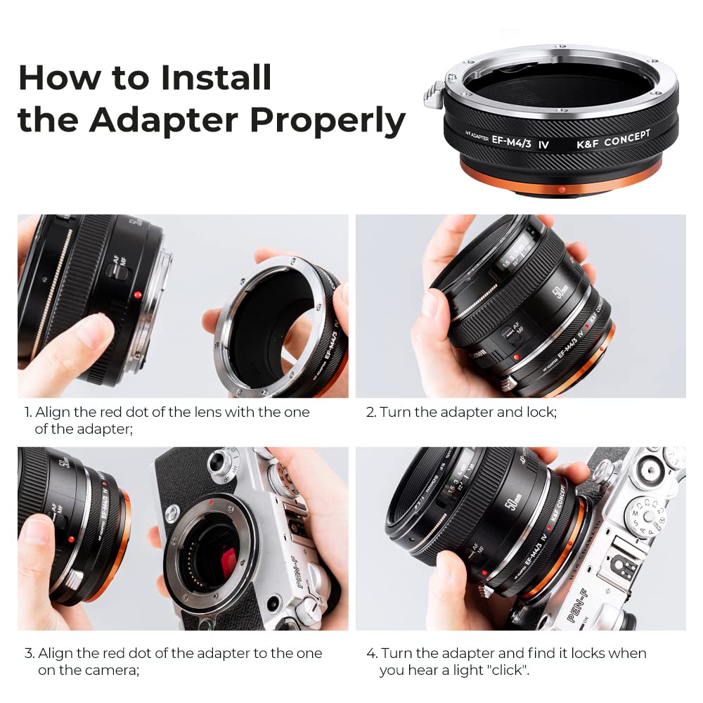 K&F CONCEPT Lente Mount Adattatore EOS-M4/3 IV Manuale Fuoco: Compatibile con Compatibile con Canon (EF/EF-S) Lente a Micro Quattro Terzi (M4/3) Mount Corpo Fotocamera