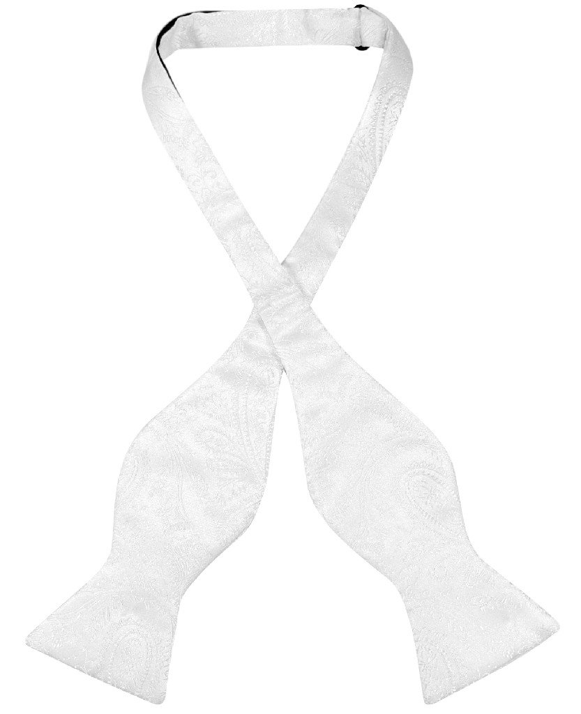 Vesuvio Napoli SELF TIE Bow Tie WHITE Color PAISLEY Design Men's BowTie