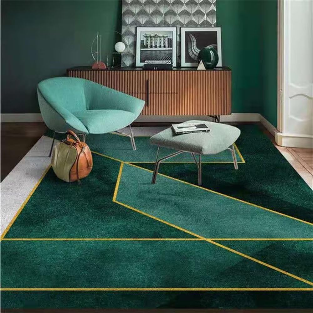 Tapis minimaliste motif or vert pour réchauffer le salon et la chambre