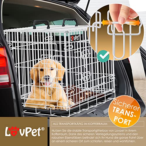 LOVPET® Hundekäfig klappbar Hundetransportkäfig Inkl. Fleecedecke + Napf Hundebox mit 2 Türen Transportkäfig Auto, Tiertransportbox Hundetransportbox mit Bodenschale 122 x 74,5 x 80,5 cm XXL Weiß