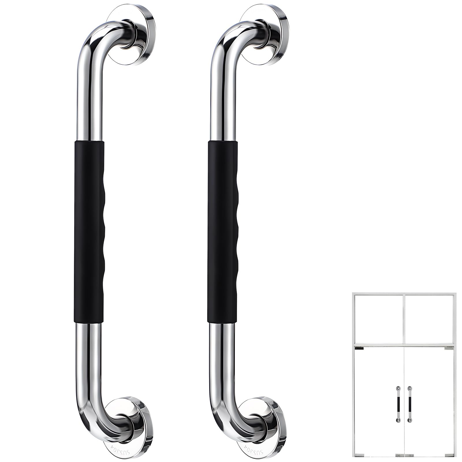 Lurrose Barras de Apoyo Baño de Acero Inoxidable 304, 2 Piezas, Diseño Reforzado, Instalación Fácil y Resistente Humedad, Negro