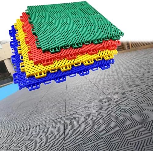 Outdoor Basketball Court Tiles for Kids - 12in Interlocking Anti-Slip Modular Flooring Mats, Weatherproof Color Puzzle for Playroom, Garage, Deck & Backyard (Dark Green)