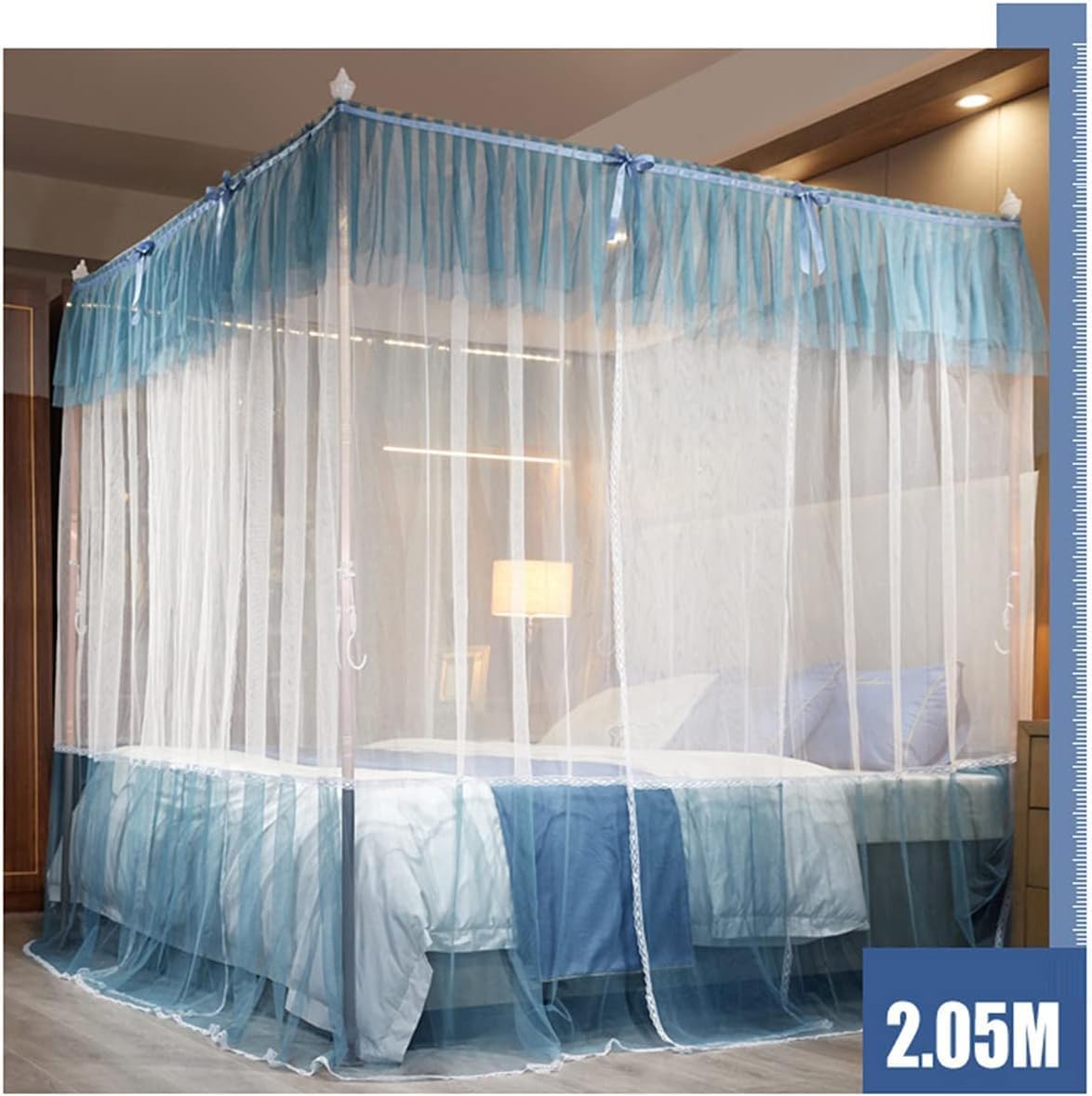 Double Bed Square Mosquito Net, Polyester Floor-Length Lace Curtains, 4 Corners for Indoor Bedroom Decoration (1.8 * 2.2m) A 1.5 * 2m