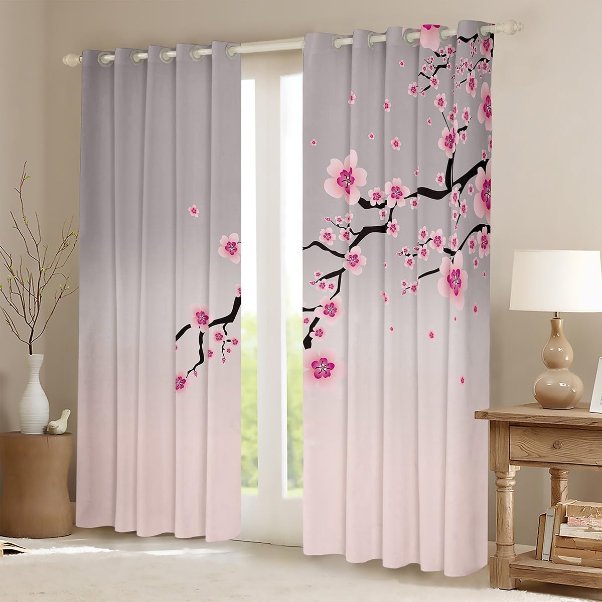 Cheer Blossom & Grey ains Floral 30% 50% Zasłony zaciemniające do sypialni dziecięcej i salonu Gradientowe paski Zabiegi okienne Rozmiar W46*L54