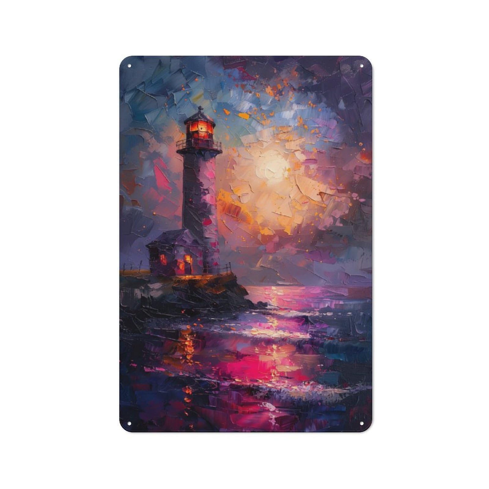 Junmoney Purple Ocean Lighthouse Rustic Tin Wall Sign 30X20cm, Kitchen Wall Decor For Bakery, Diner, Cafe Or Family Room