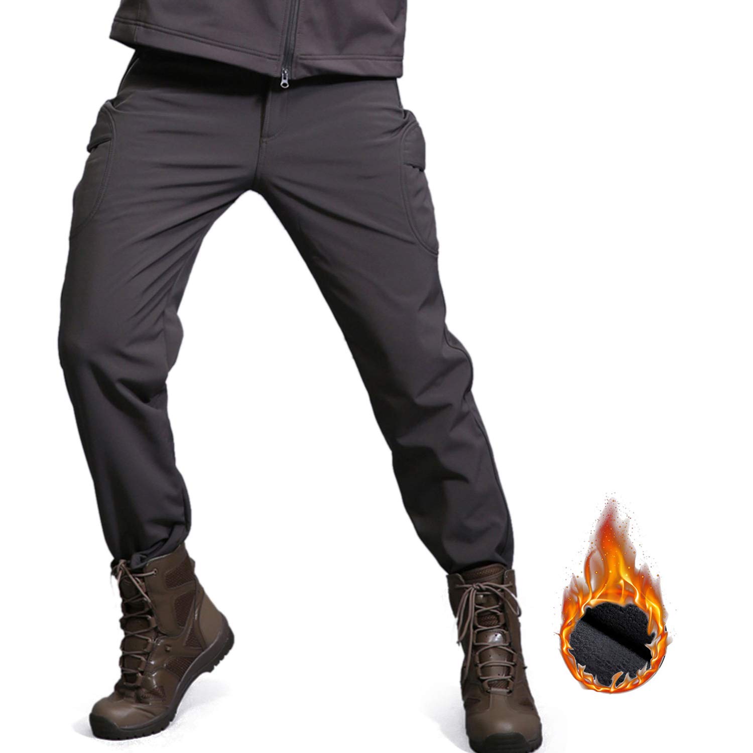 Homme Polaire Softshell Doublé Imperméable Pantalon Randonnée Ski Hiver Chaud Pantalons De Plein air