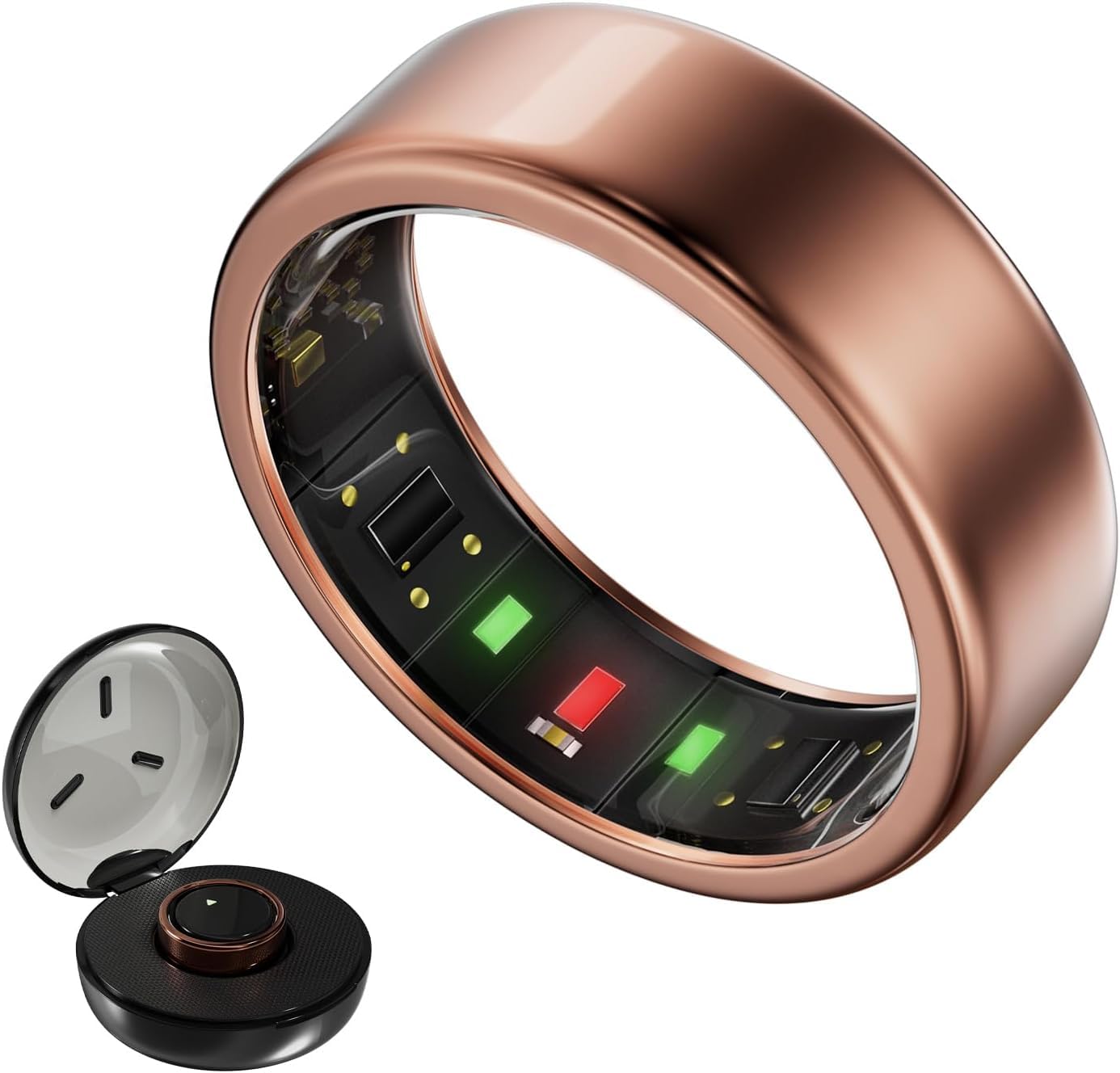 Anello intelligente in titanio per donne e uomini, ultra leggero (2,7-3,2 g), batteria 4-6 giorni, custodia da 500 mAh per 3 ricariche, tracker salute e fitness (oro rosa 9)