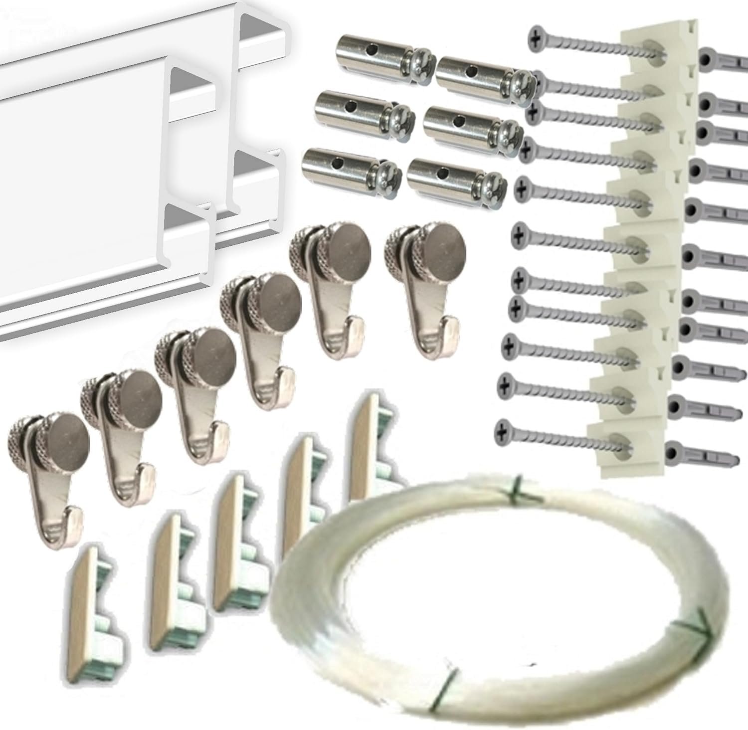 Colgar Cuadros Sin Agujeros, Pack de Sistema Modular en Aluminio Blanco, 6 Metros con Nylon Ajustable, Soportes Decorativos Resistentes, Instalación Flexible, para Hogar Oficina y Exposición Galería.