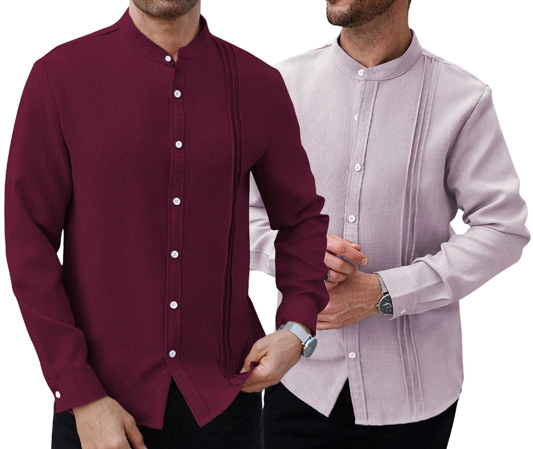 TAGDO® Men's Casual Shirts for Men | Linen Shirt | Full Sleeve| Summer - Regular Fit (COMBO-2047-MRN-PNK-XL)