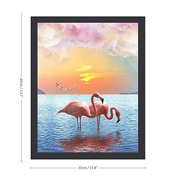 に*け様 「 逃げることをやめたフラミンゴ 」｜絵画 原画 抽象画 動物画 ドロ Amazon.co.jp: 夕暮れ時の水の中の2匹のフラミンゴ 絵画 絵 幻想