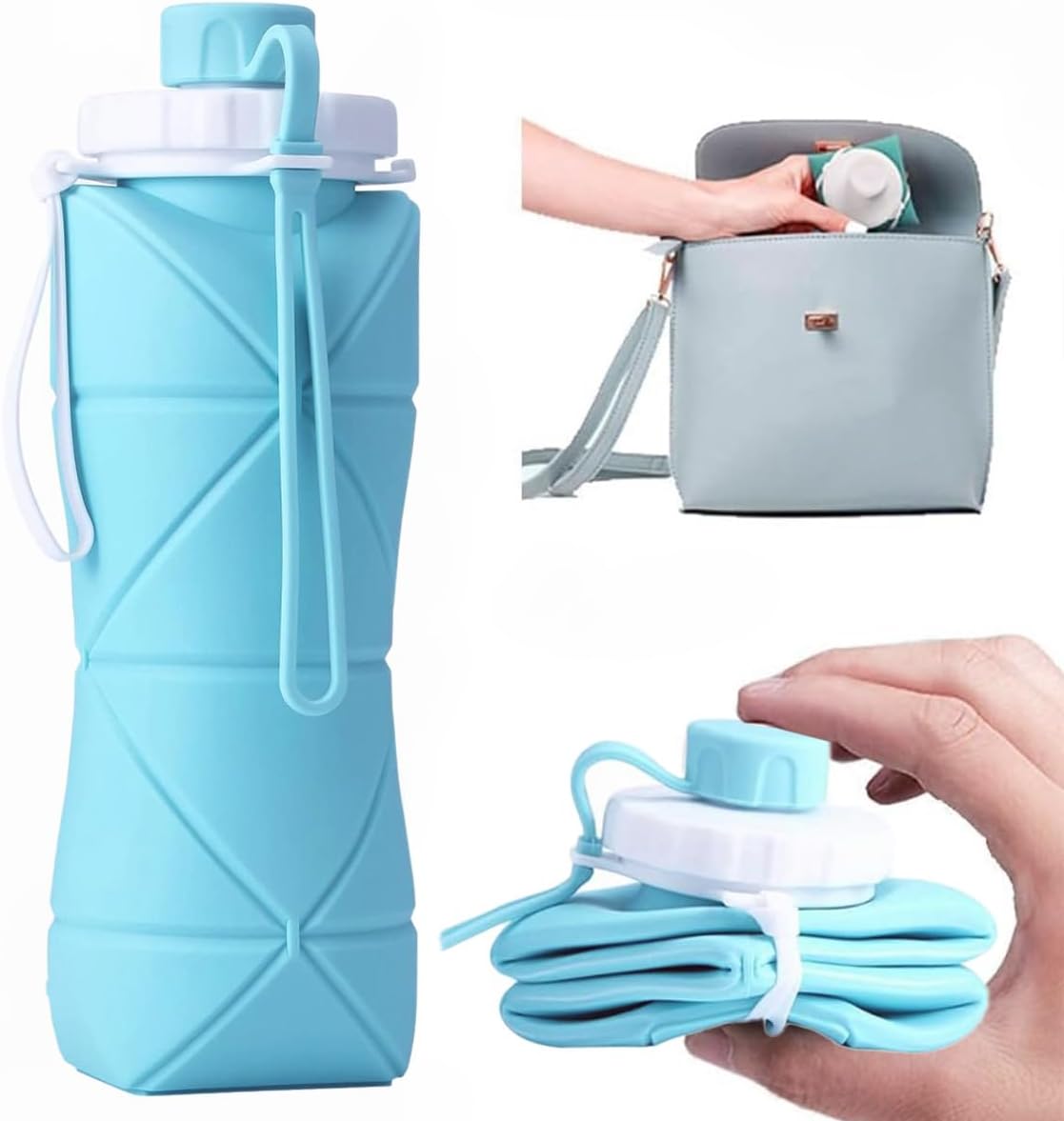Folding Silicone Water Bottle Sports Water Bottle Outdoor Travel Portable Water Cup Running Riding Camping Hiking Kettle - 600 Ml - Blue