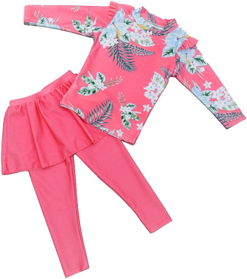Monvecle Little to Big Girls' Long Sleeve 2-Pieces Sun Protective Rashgurad Set UPF 50+