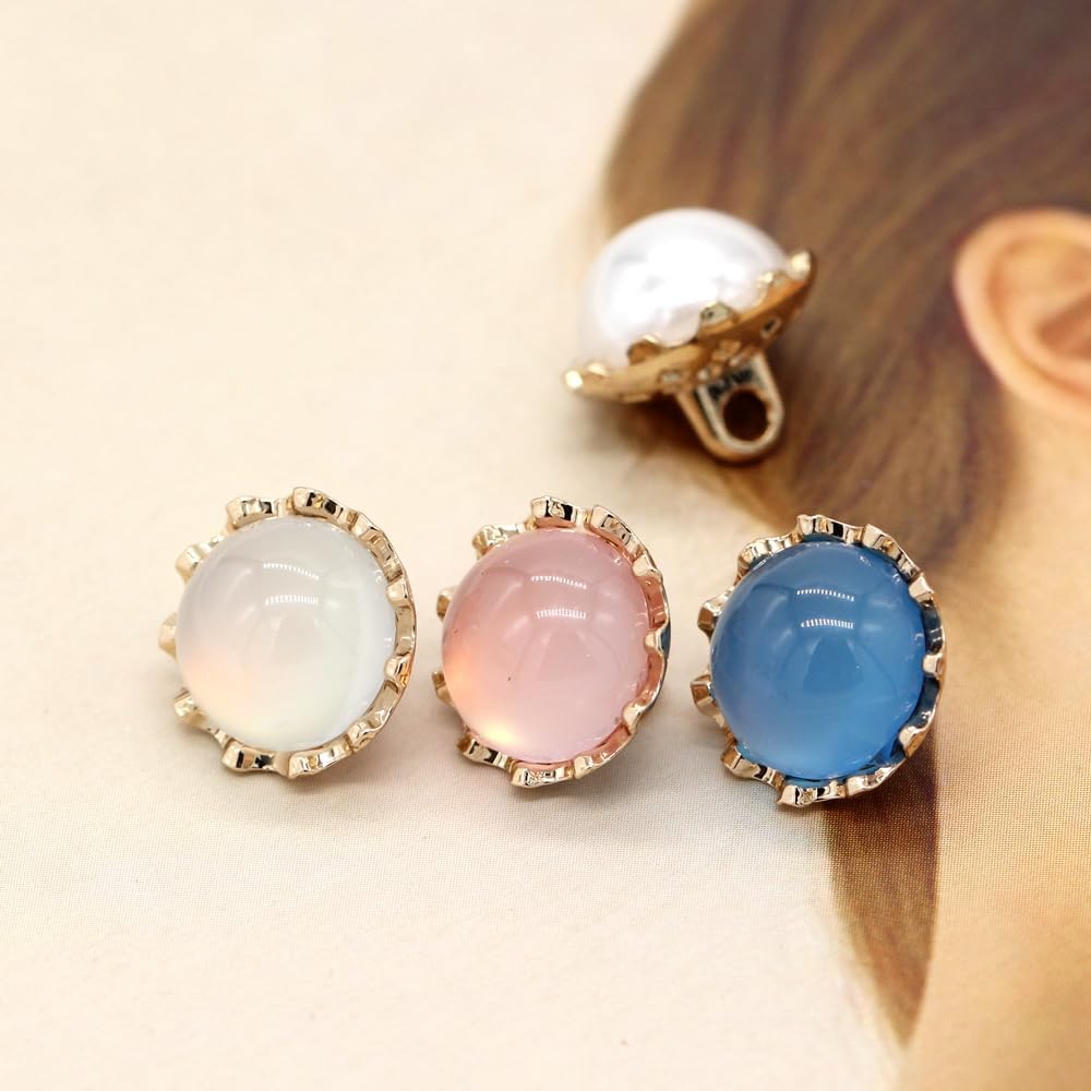 12mm 20pcs Blue Colorful Pearl Light Gold Metal Buttons for Clothes Cute Shirt Blouse Dress Handmade Decorations Sewing Accessories(0.49inch) (Blue)