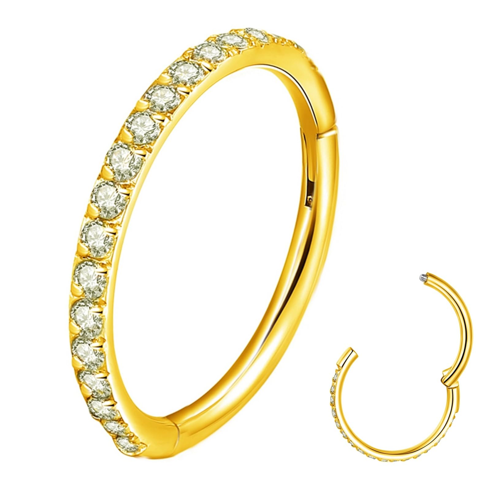 ORANGELOVE 20G 18G 16G Clear CZ Nose Ring Hoop 316L Surgical Steel Seamless Silver Septum Ring Clicker Jewelry Cartilage Earring Ear Piercing Hoop Earrings for Women Men Helix Rook Lobe Conch Tragus Daith Lip Hinged Piercing Jewelry with Cubic Zirconia