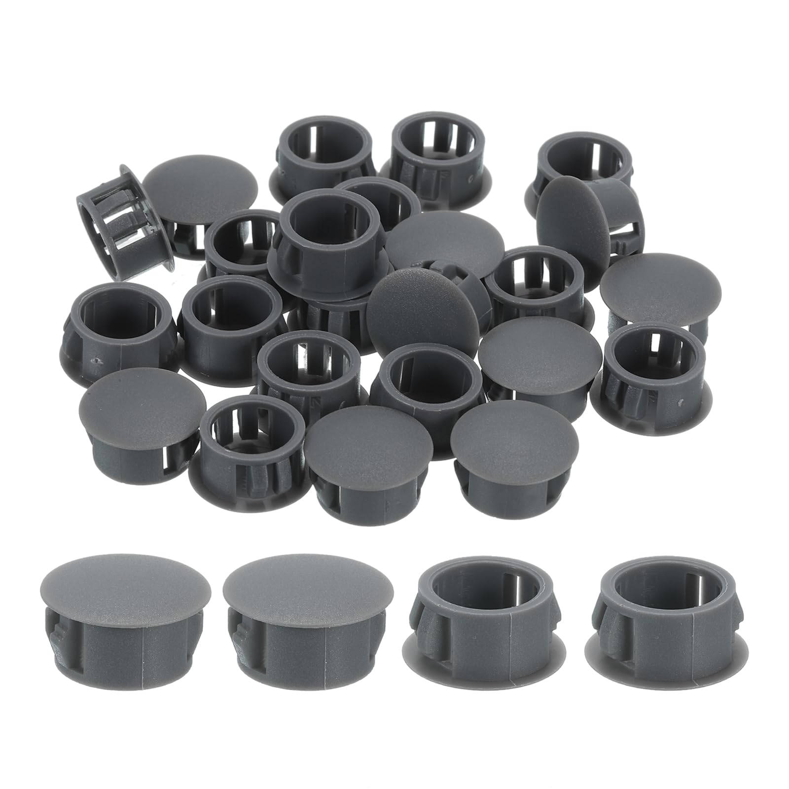 sourcing map 28Pcs 16mm(5/8") Nylon Hole Plugs, Flush Type Panel Round Snap in Fastener Knockout Locking Plugs for Furniture Insert End Caps Panels, Gray