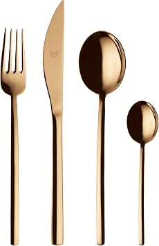 MEPRA 108822005 Due Ice Gold 5-Piece Durable 18/10 Stainless Steel American Style Flatware Cutlery Set for Fine Dining, Dishwasher Safe, Service for 1