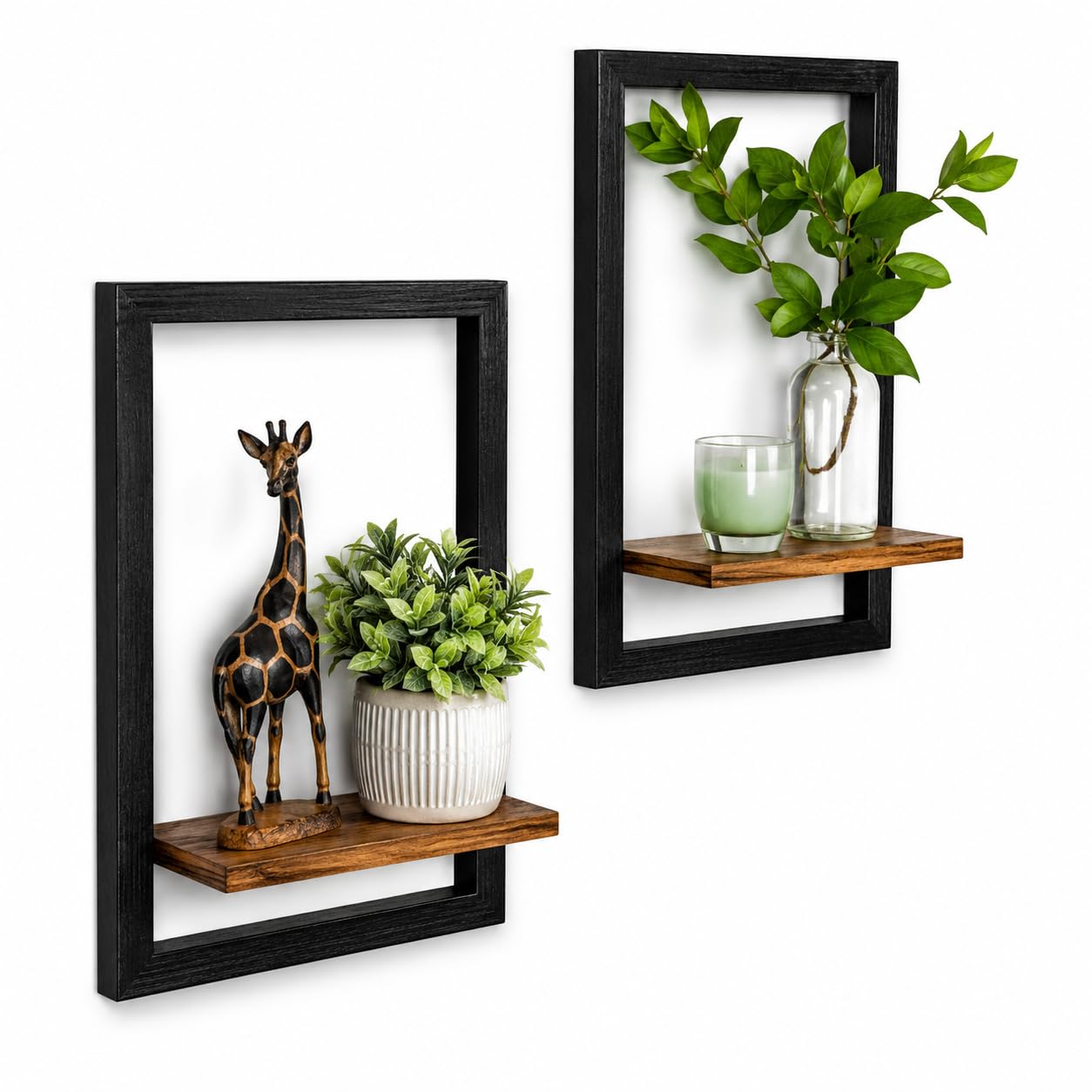 Wall Decor for Bedroom Wooden Frame Shelves Set of 2 15x10 Inches Black. Wall Decor for Living Room to Decorate Your Wall with Plants and pots-image-46