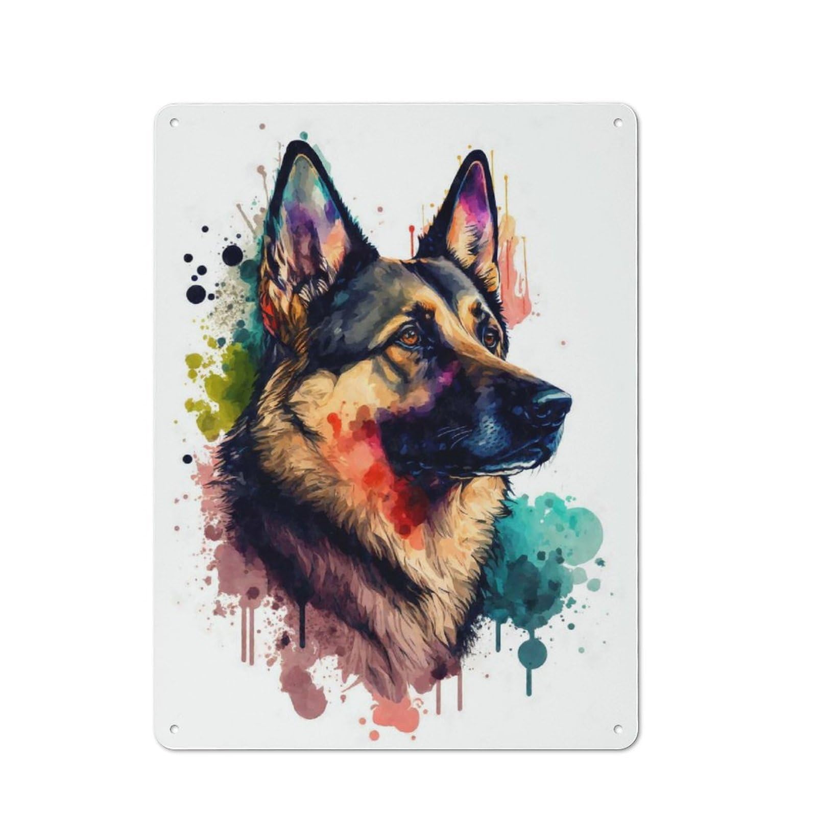 Junmoney German Shepherd Watercolor Printed Metal Sign, Clean Printed Wall Decor For City Themed Room, Study Or Gallery Wall, 40X30cm