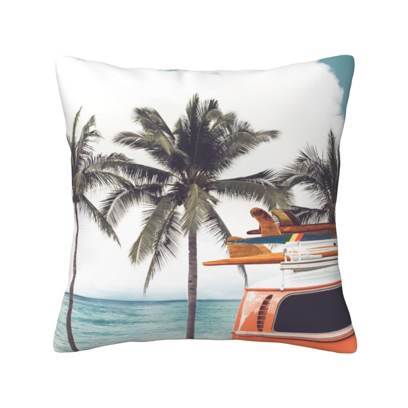 FFSHKOWE Colorful Bus Palm Tree Decorative Throw Pillow Cover Double-Sided Printed Cushion Cover for Sofa Couch Bed Chair 30 x 30cm