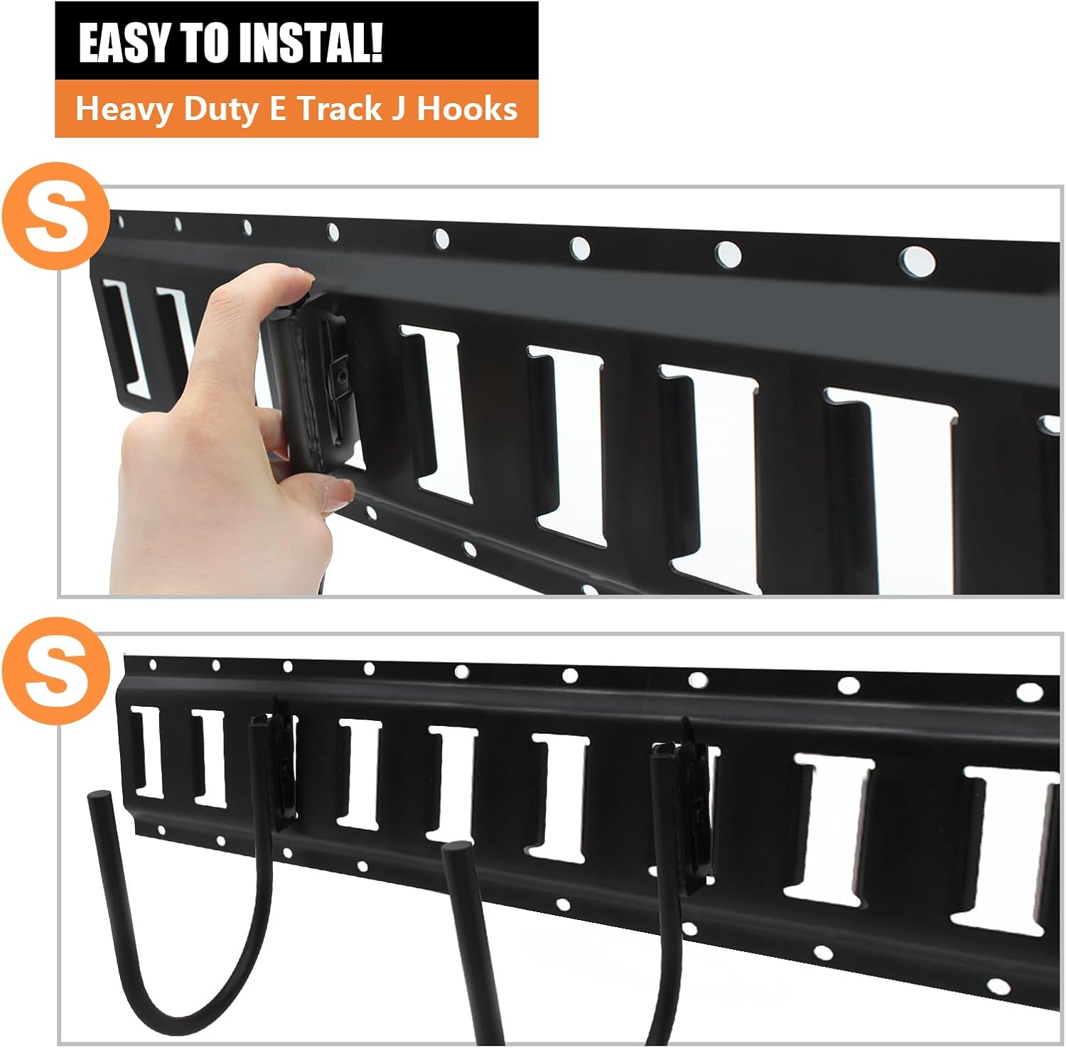 4 Pack E-Track J Hooks Heavy Duty Big Black, E-Track Hangers, E Track Accessories for Enclosed Trailer, Semi Truck Trailer, Cargo Van