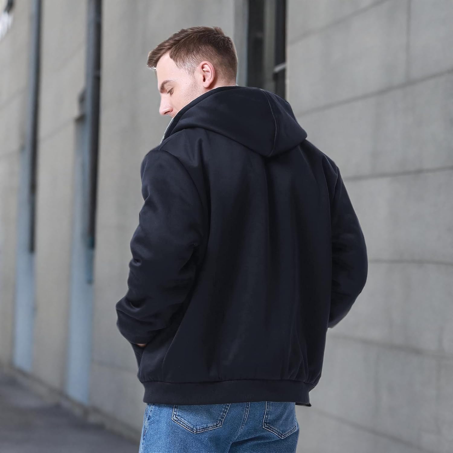 Men's Heavyweight Fleece-Lined Hoodie, Thickened Warm with Kangaroo Pocket for Outdoor & Casual Wear - Image 6