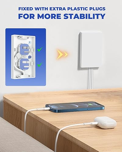 Miniatura 4 de Saker Regleta de alimentación corrector de salida  Cable de extensión de enchufe plano de 10 pies con 3 tomas, 1625 W  Cable de extensión de tamaño