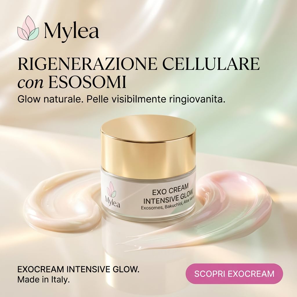 Mylea ExoCream Crema Viso Antirughe Esosomi e Bakuchiol anti age 50ml | Crema idratante antimacchie, texture ricca, riduce rughe e discromie, pelle luminosa e compatta, made in Italy