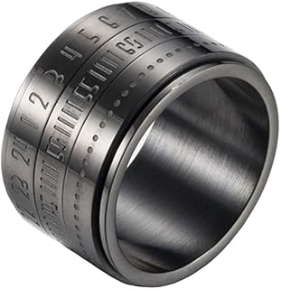 INRENG Men's Stainless Steel Spinner Ring 14mm Wide Arabic Numerals Index Biker Band Silver,Gold,Black