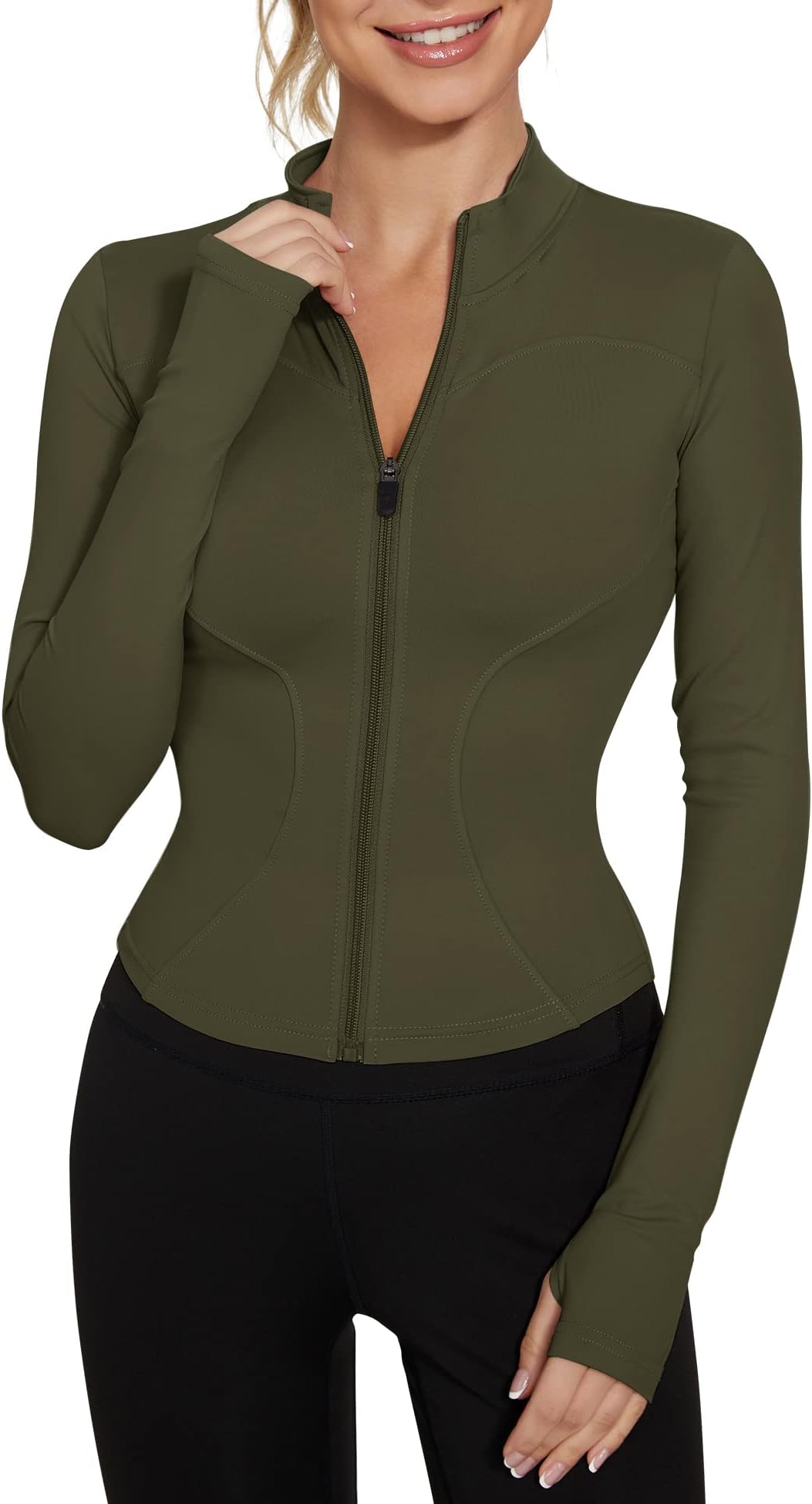 LUYAAWomen's Workout Jacket Lightweight Zip Up Yoga Jacket Cropped Athletic Slim Fit Tops